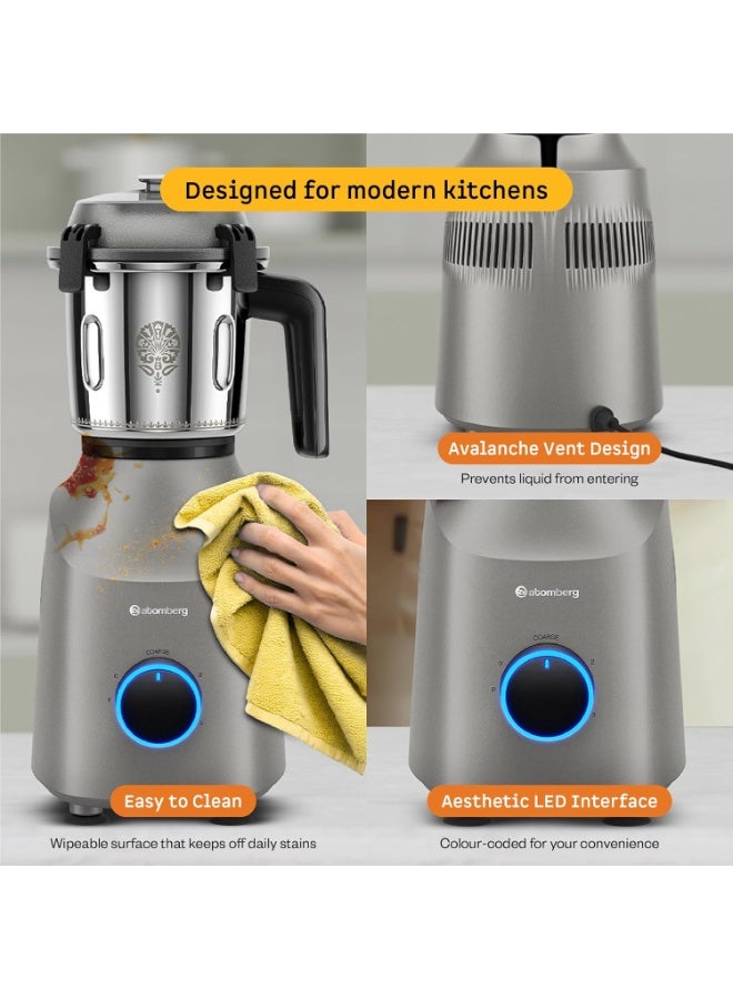 Atomberg Tavi Mixer Grinder | 110V Only for US & Canada | Unique Coarse Mode for Silbatta-Like Texture | Intelligent 600W Motor | 4 Jars Including Chopper Jar | Hands-Free Operation (Matte Sand Grey) - Image 3